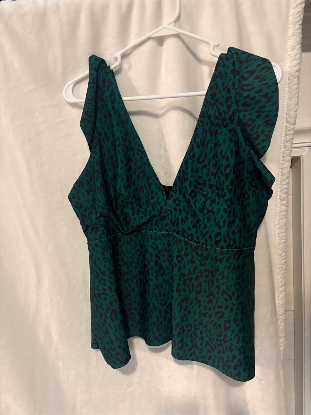 Green Leopard Print V-Neck Ruffle Tankini Bathing suit (top only)